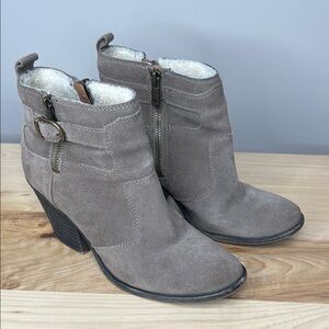Lucky Brand Taupe Suede Heeled Boots